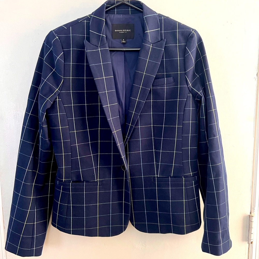 Navy plaid blazer sz4 Banana Republic